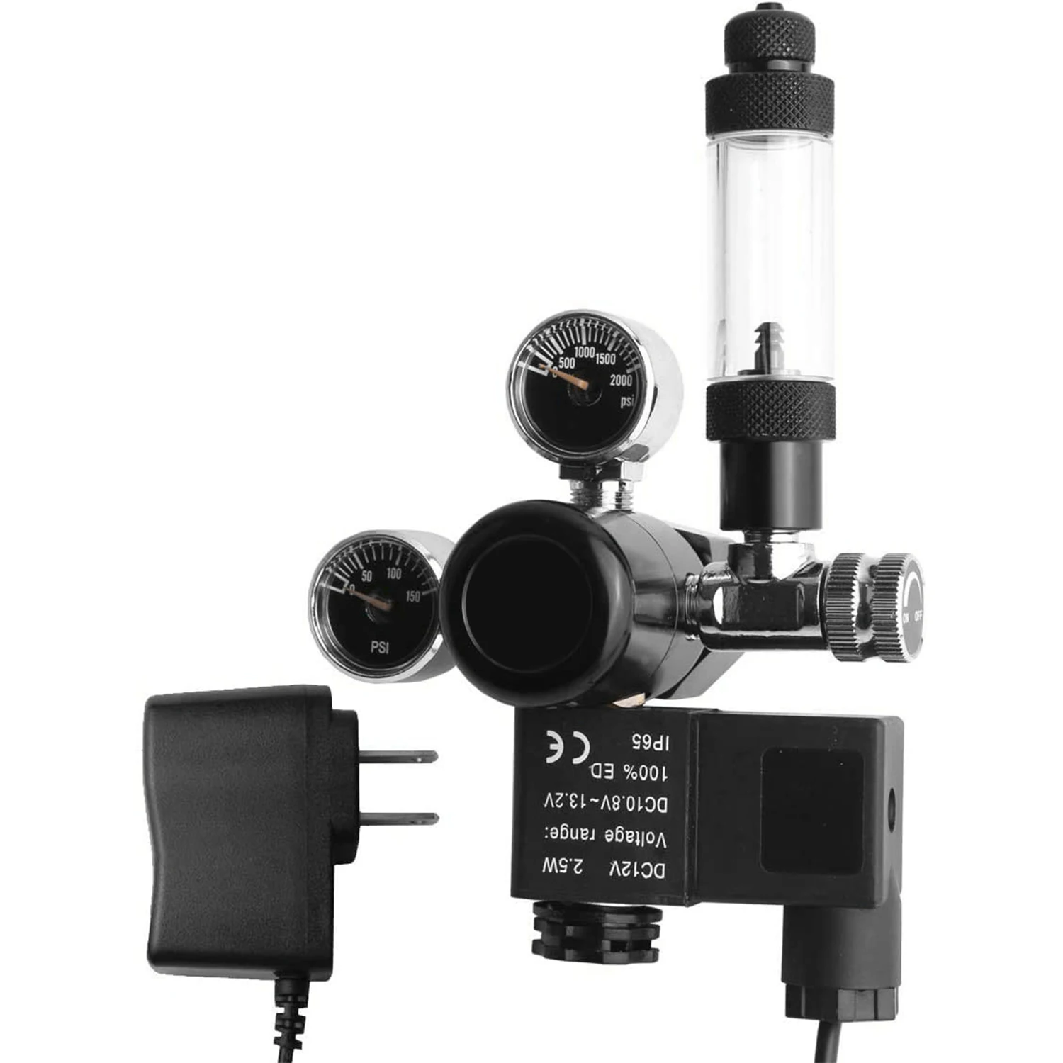 Aquarium CO2 Regulator AC Solenoid Mini Dual Gauge Display with Bubble Counter and Check Valve for CGA320/W21.8 Cylinder