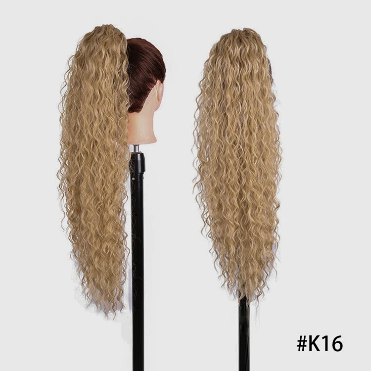 Blonde synthetische paardenstaart, lang golvend gevlochten paardenstaart haarstukje op clip, ombre zwartbruine haarextensies, paardenstaart voor dames