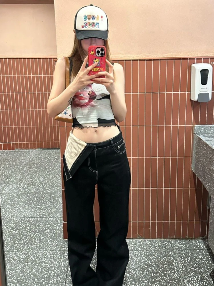 Gilet senza maniche con diamanti stampati a fiori vintage Donna Estate Y2k Estetico Slim Fit Top Street Fashion Canotta