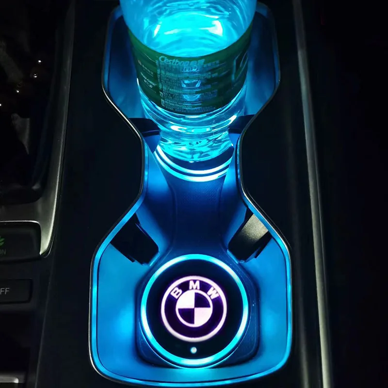 Car logo Cup Holder Bottom Pad LED Light Colorful Coaster for BMW M Performance E36 E46 E60 E90 E91 E92 E93 F30 F20 M3 X5 X3