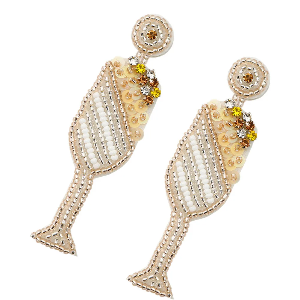 1 par de pendientes de copa de vino, pendientes colgantes con cuentas de arroz Vintage, joyería nupcial para novia y boda, joyería festiva para las orejas