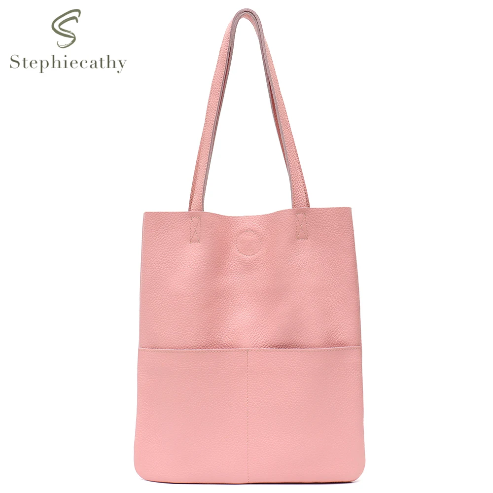 SC Brand Genuine Leather Women Tote Shoulder Handbags Daily Summer Color Large Laptop Purse Casual Soft Cowhide Work Shopper Bag