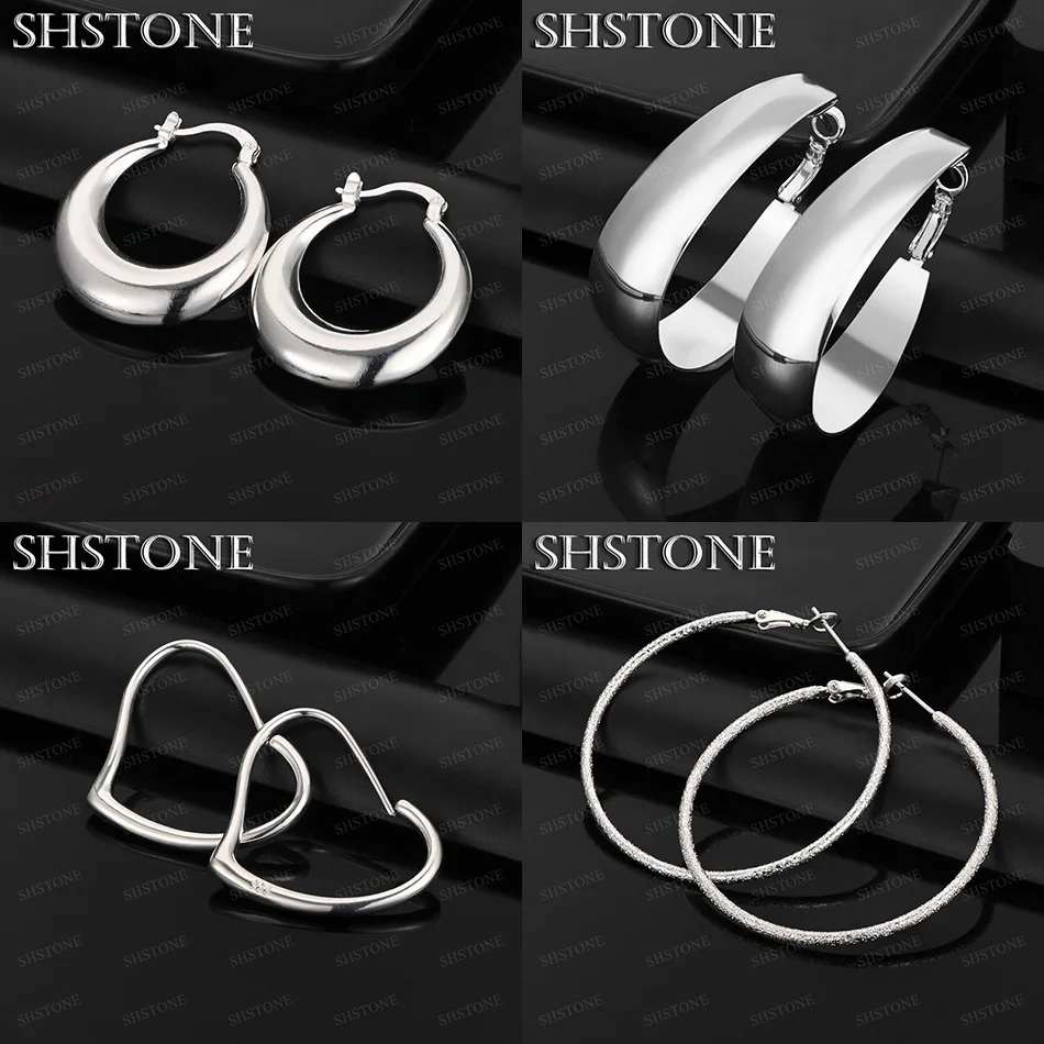 

50mm Round Earrings 925 Sterling Silver Heart Hoop Earrings Lady Fashion Charm Jewelry Christmas Birthday Party Gift Accessories