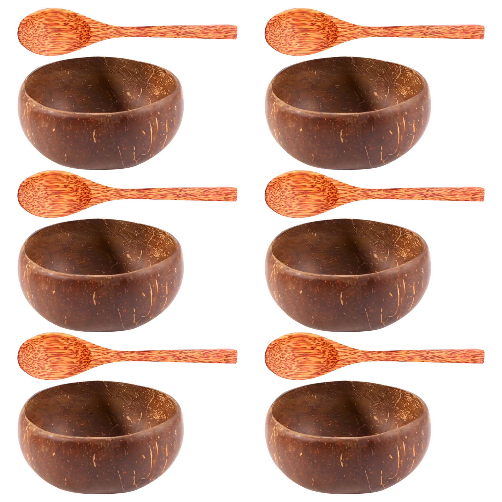 Coconut Bowl Set Handmade Coconut Shell Tableware Wood Spoon Dessert Fruit Salad Mixing Bowl Rice Ramen Bowl 12Pcs