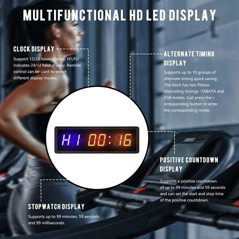 Gym Timer,LED Interval Timer Digital Countdown Wall Mounted Clock Fitness Timer,Digits Down/Up Clock Stopwatch For Home-A74P