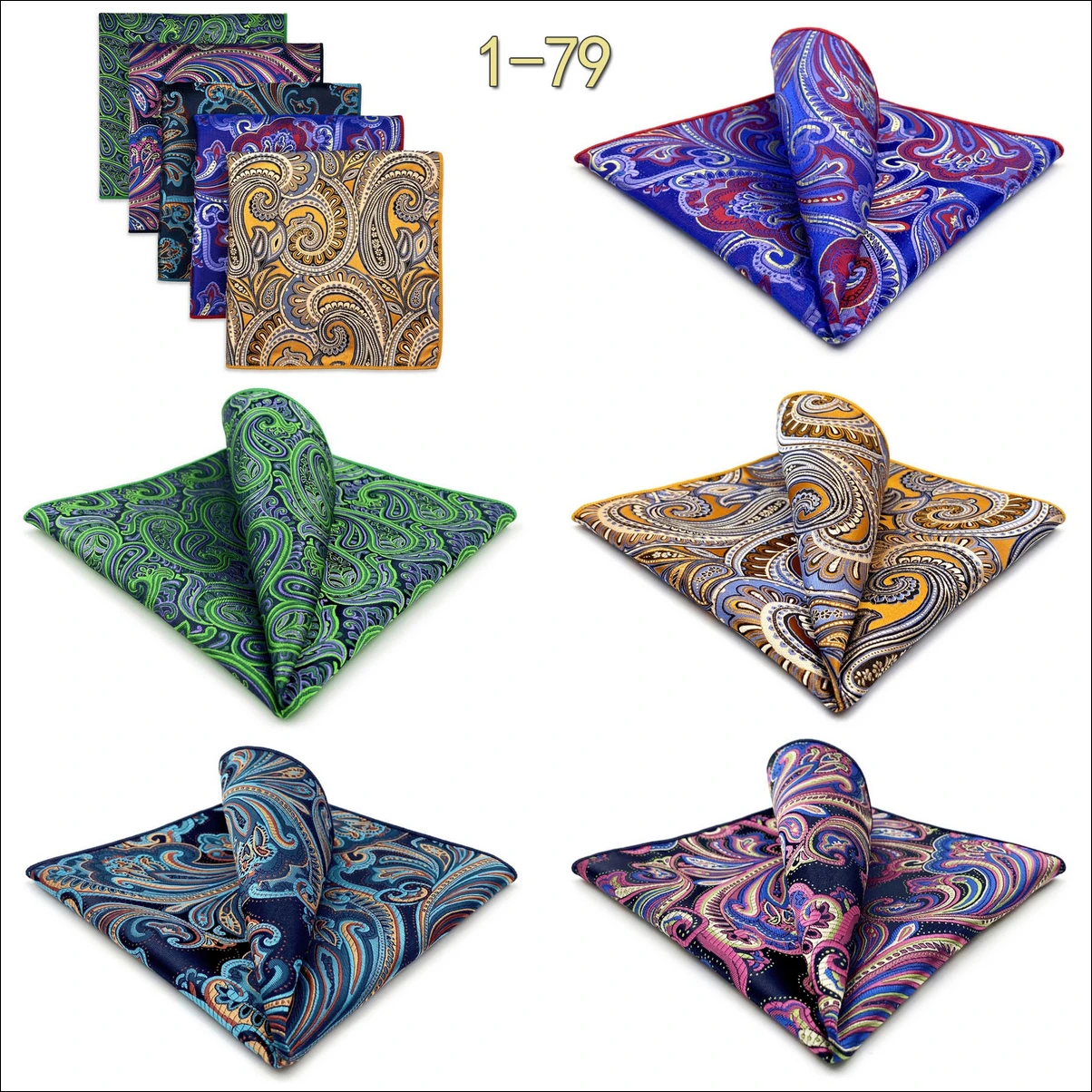 5 PCS Luxury Mens Pocket Square Set Handkerchief Assorted Paisley Floral Print Striped Hanky Suit Gentlemen Wedding Gift Vintage