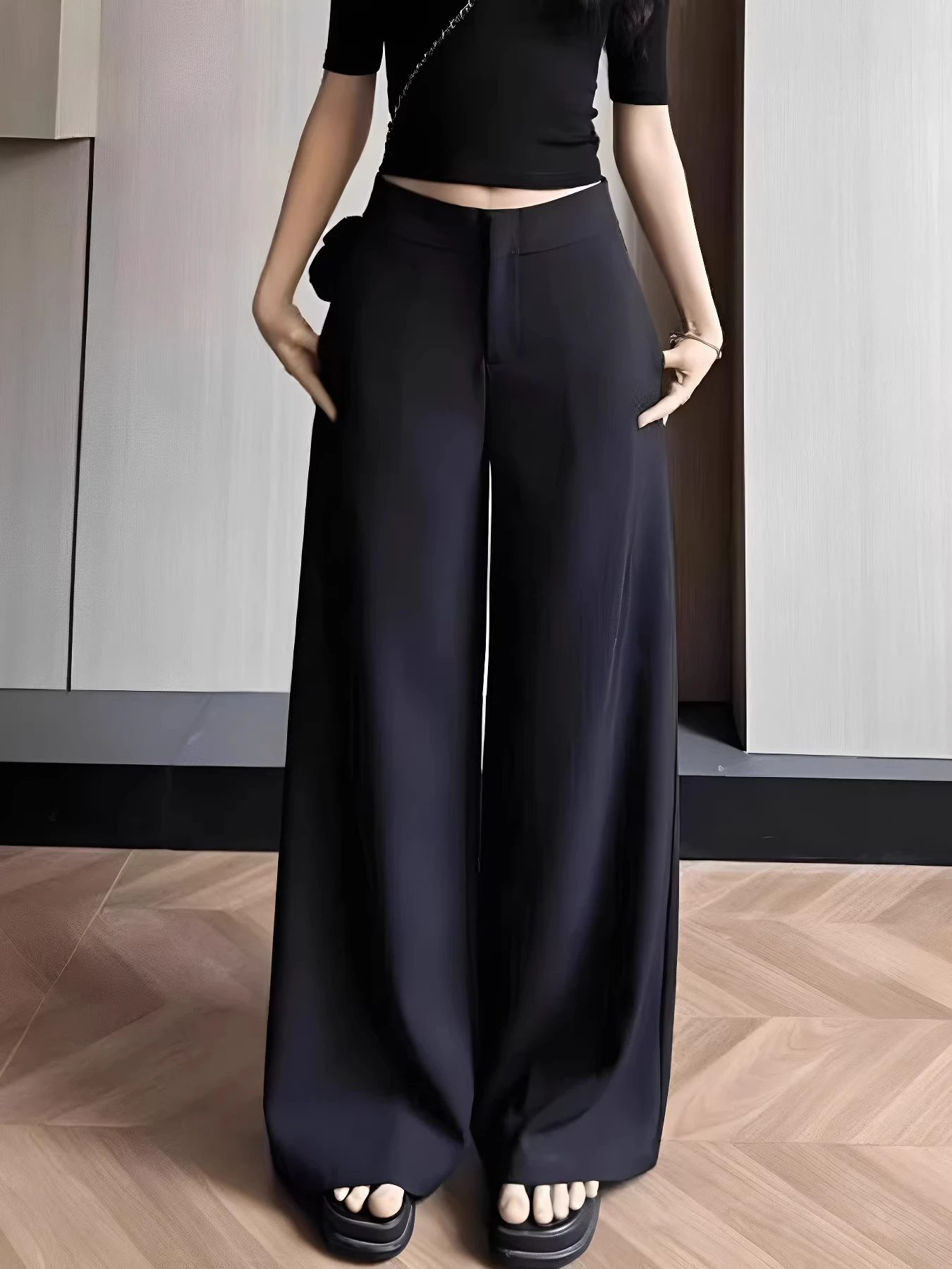 

Low Waist Suit Pants Women's Spring Summer Thin Casual High Waist Wide Leg Pants Breathable Comfortable Straight Cut Trousers