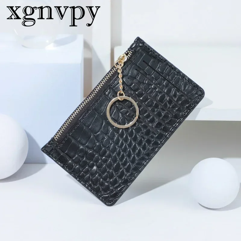 xgnvpy New Women's Card Holder Zipper Multi-Card Bag Lady's Portable Thin Wallet with Key Ring Coin Purse Organizer