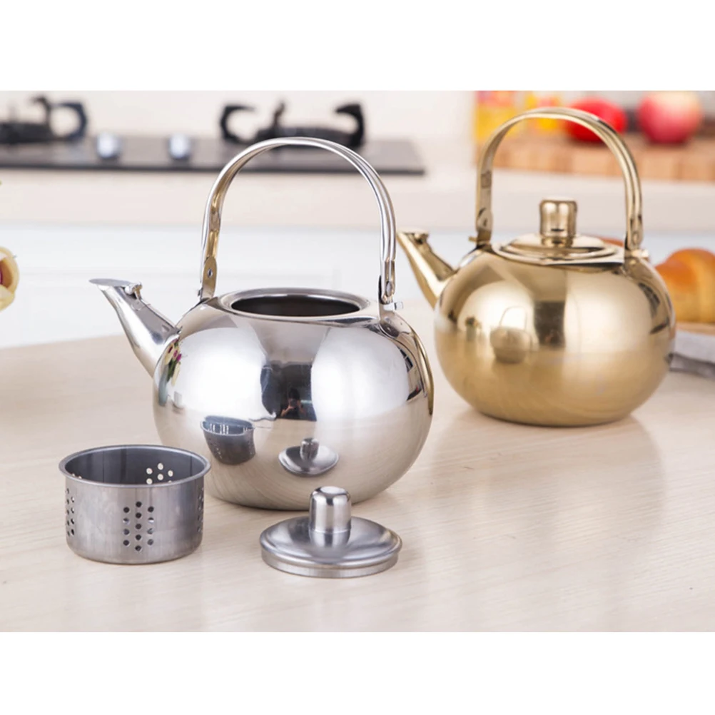 

1L Thick Stainless Steel Tea Pot Golden Kettle Food Grade for Kitchen Office Hotel Tea Water Pot Stainless Teapot