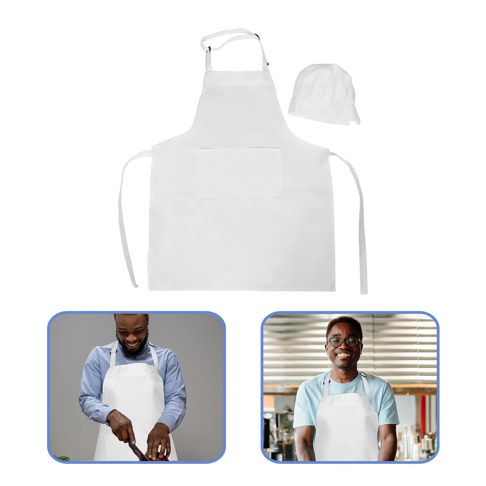 1 セット調節可能なよだれかけシェフエプロン白ポリエステルプロのキッチン調理服耐油性男性用