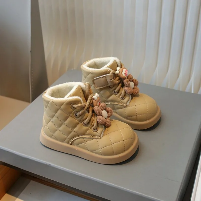 Mädchenstiefel mit Fleecefutter, neuer Winterstil, kurze Kinderstiefel, weichsohlige, warme Baumwollschuhe für Babys, 1-15 Jahre, bequem. – Detail 6