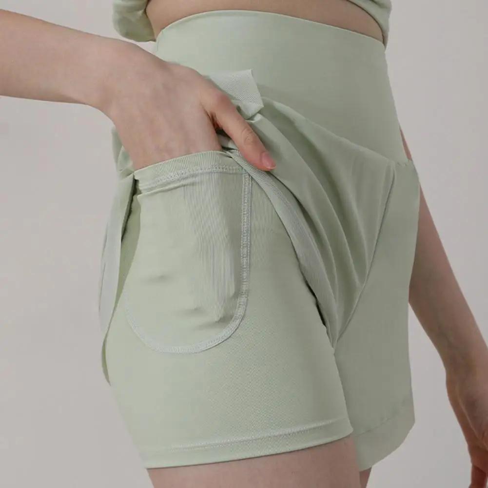 Pantaloncini da palestra da donna elastico in vita confortevole tinta unita falso due pezzi tasca interna esercizio traspirante vita alta estate Shor