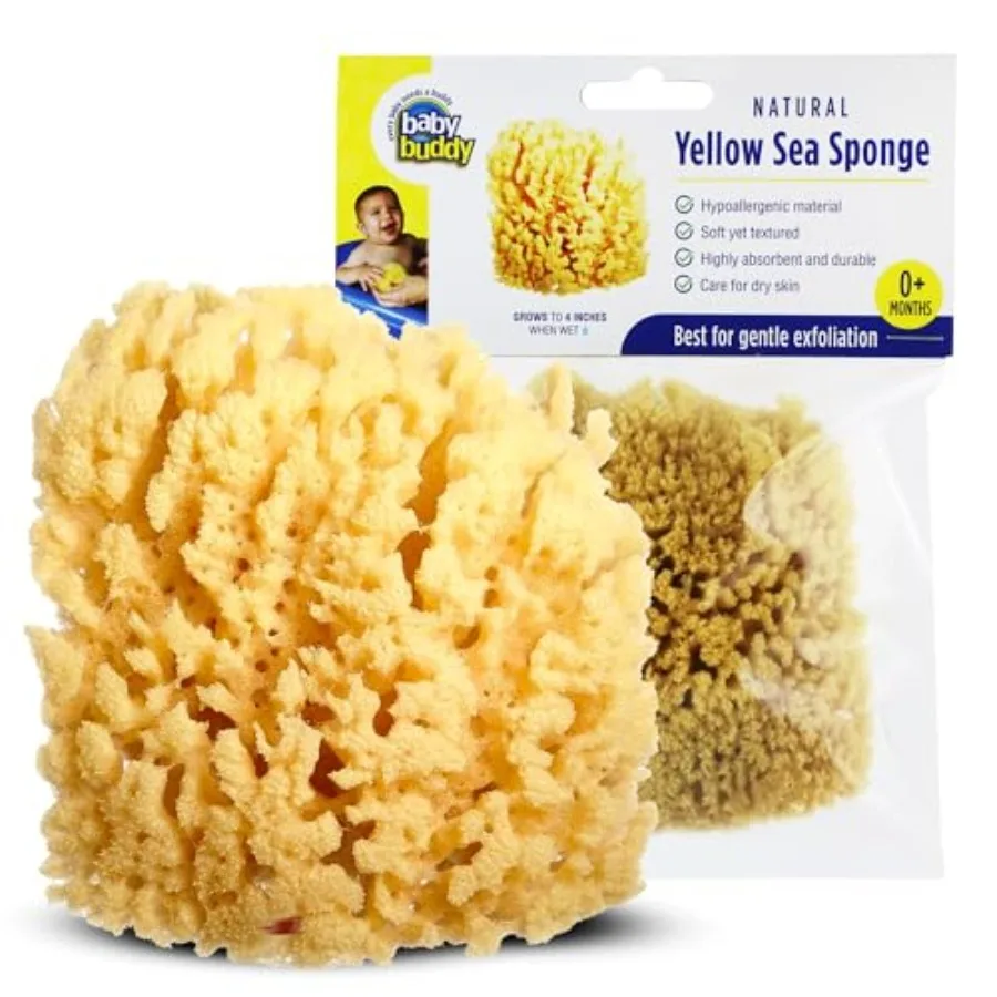 

Baby Buddy Baby Bath 4in Yellow Sea Sponge Absorbent Natural Sea Sponge Soft on Tender Skin Biodegradable Hypoallergenic Bath A