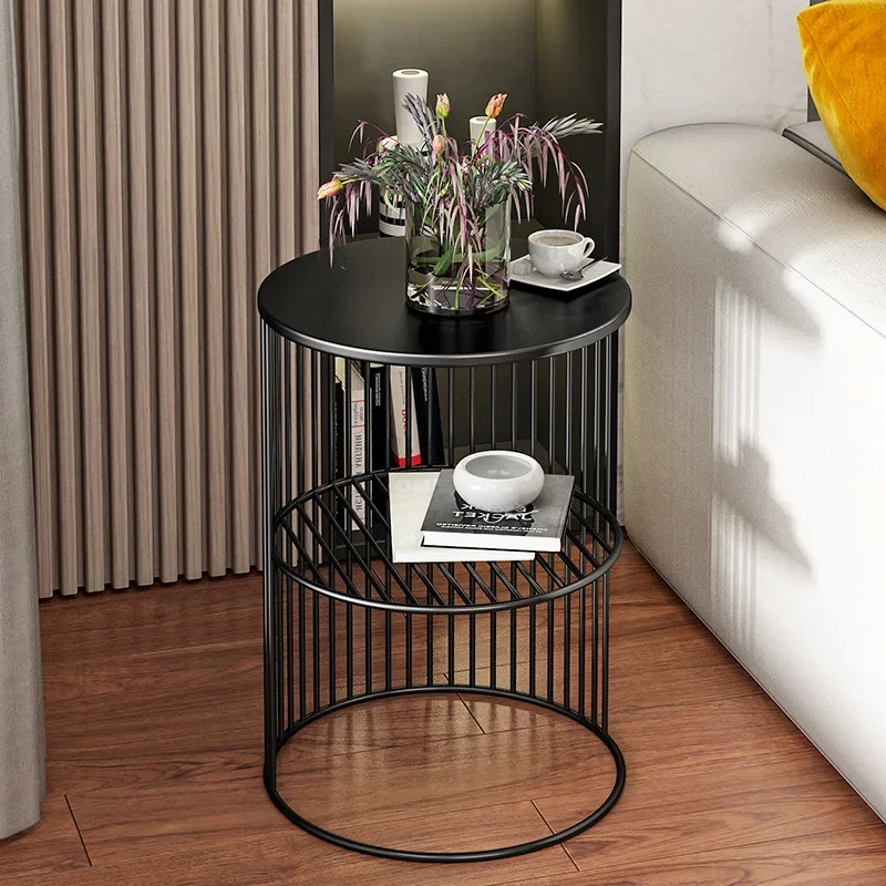 Nordic Iron Light Luxury Side Table Small Coffee Table Flower Few Sofa Corner Cabinet Rack Living Room Mini Round Corner Table