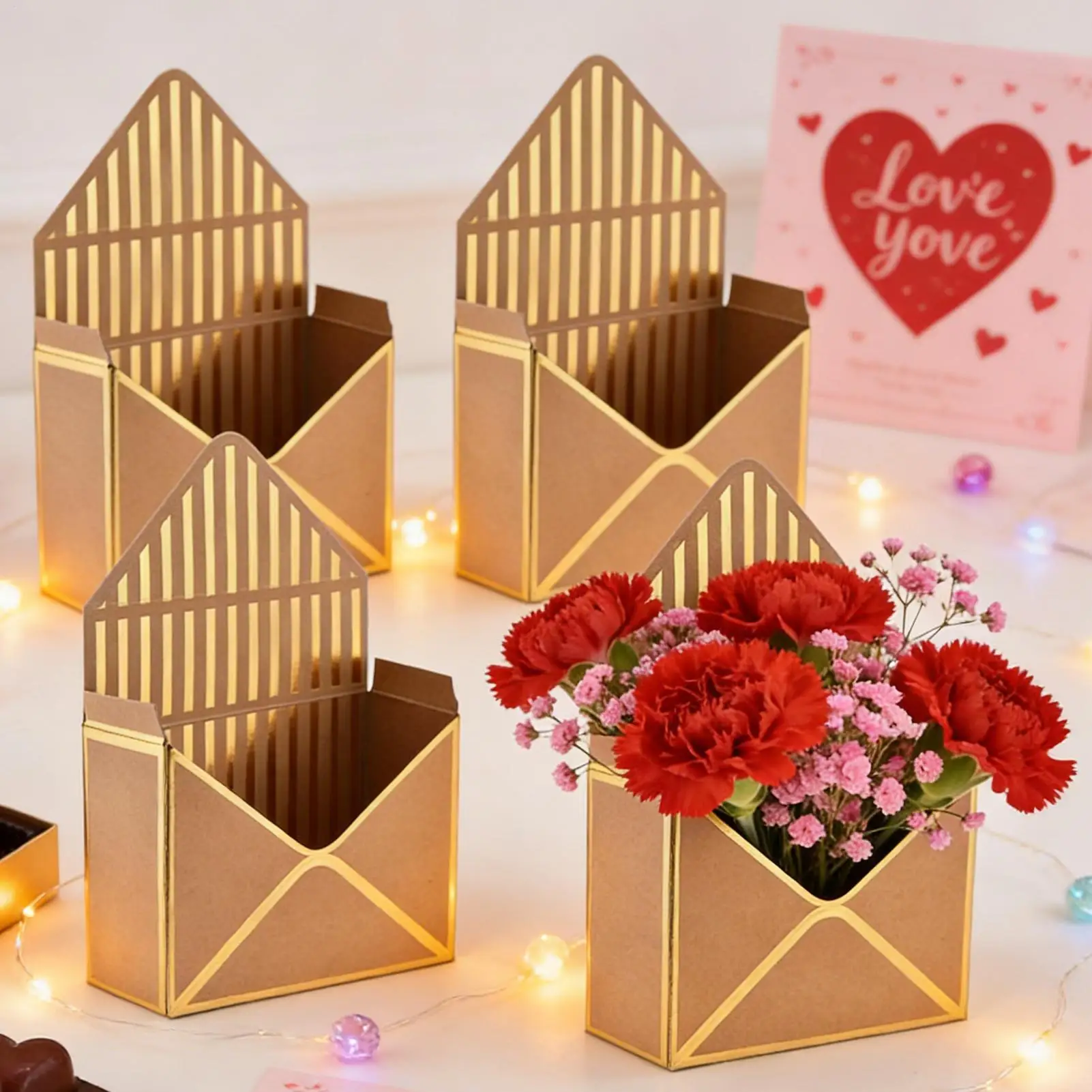 Flower Bouquet Envelope Box Large Capacity Packaging 4 Pieces Bouquet Envelope Box For Wedding For Girlfriend Ladies Mother