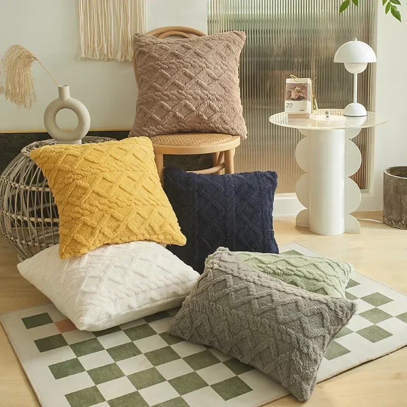 

Plush 3D Rhombus Geometry Solid Soft Throw Pillowcase 30x50 40x40cm Embroidery Cushion Cover for Living Room Sofa Decoration