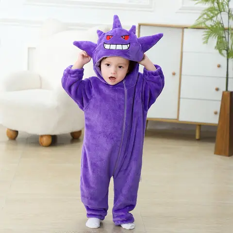Anime Gengar Onesies Söt Rolig Pyjamas Pojkar Flickor Halloween Festival Fest Outfit Flanell Varm Mjuk Sparkdräkt Lila Jumpsuit 8 best sales Pokémon Badrock - №3