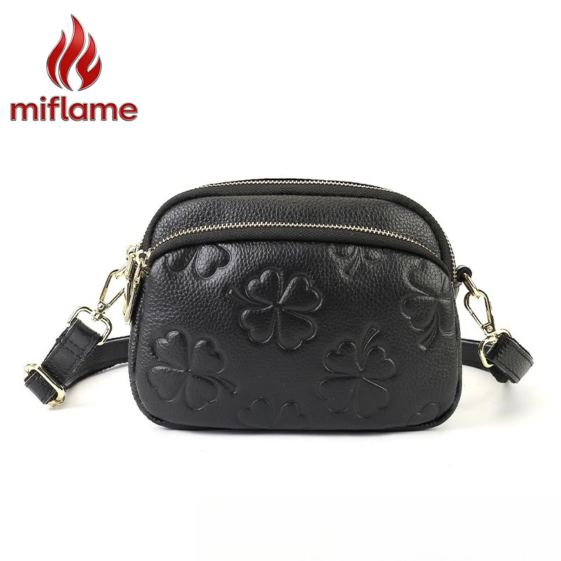Women's Genuine Leather Crossbody Bag with Zipper Phone Pocket Adjustable Strap Small Square Daily Shoulder Bag