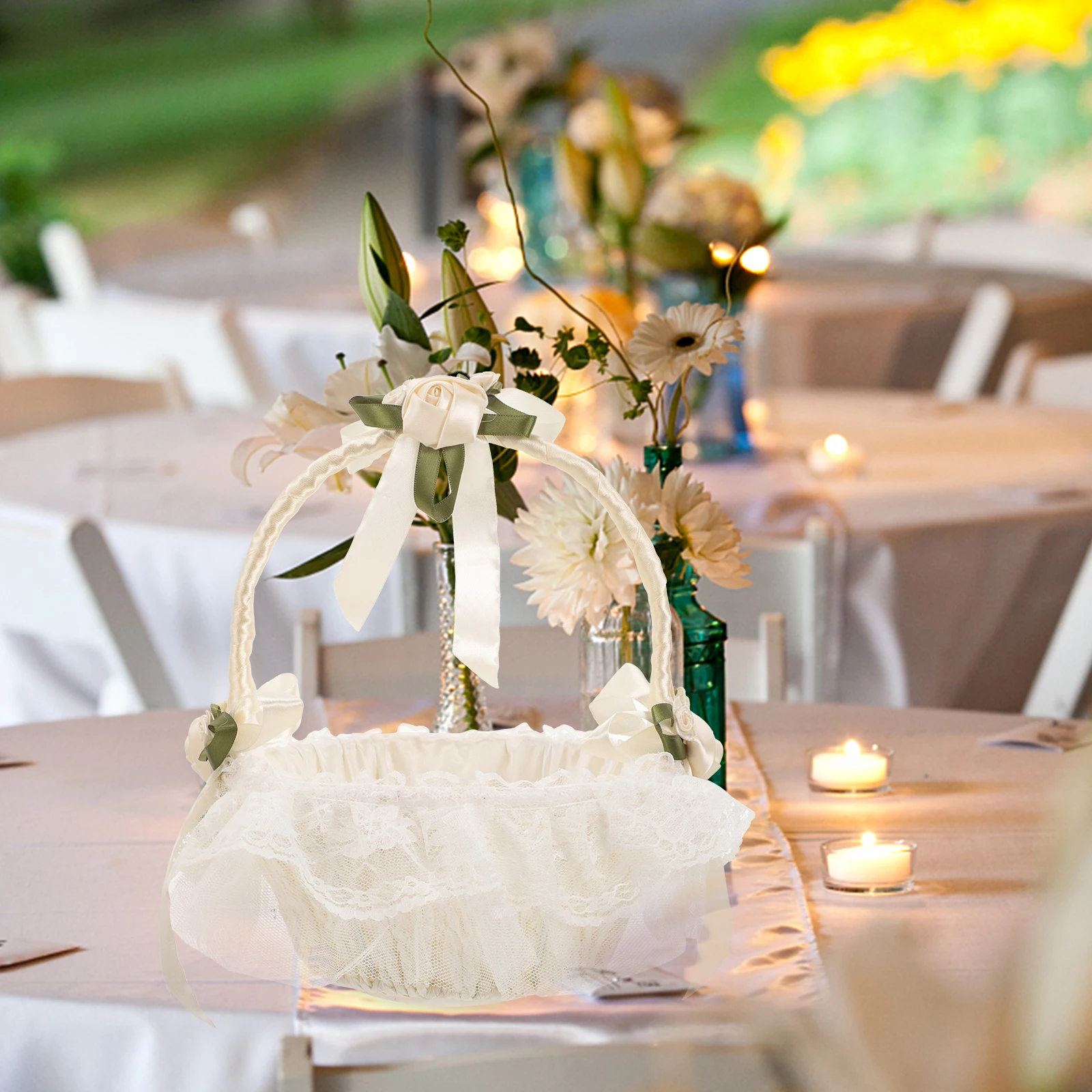 

Lace Flower Girl Basket Premium Satin Rhinestone Elegant Wedding Baskets Hold Flowers Rose Petals C ies Special Events Banquet