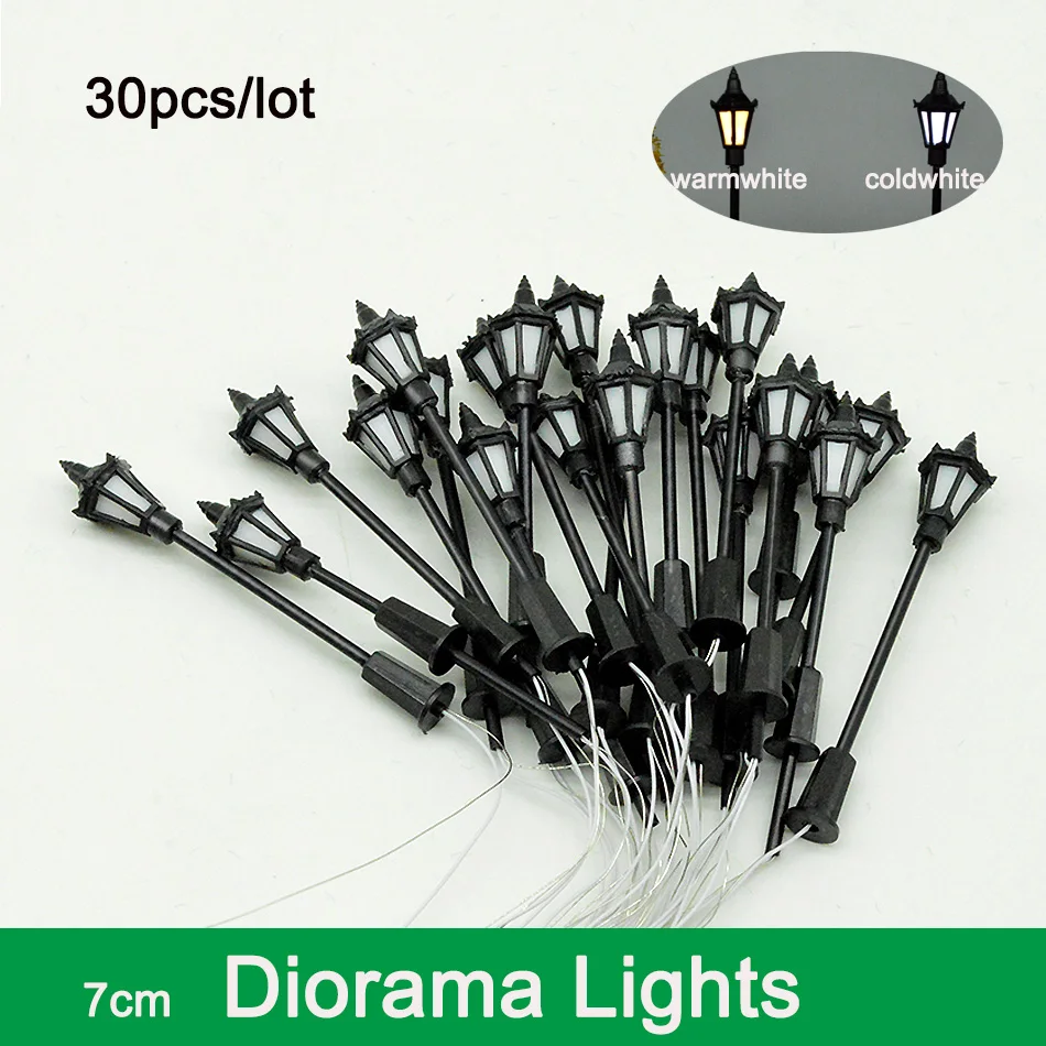 30pcs 6.8cm 10.6cm Miniature Light Railway Train Lamp 3V LED Street Lamppost Architecture Building Layout for Park Decoration