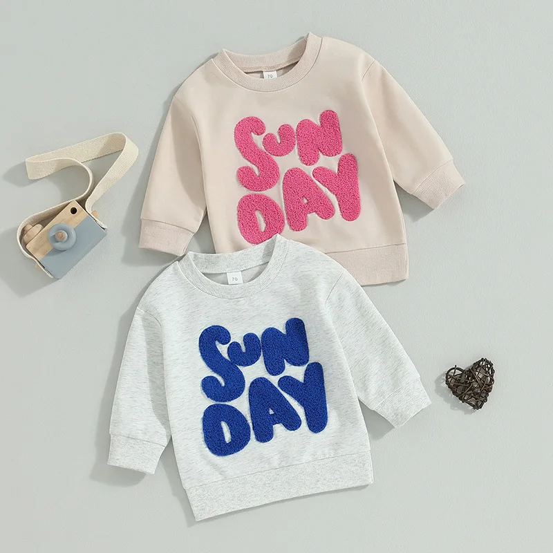 

Embroidery Fashion O Neck Long Sleeve Baby Hoodies Letter Casual Streetwear Kids Infant Autumn Sweatshirt Cotton