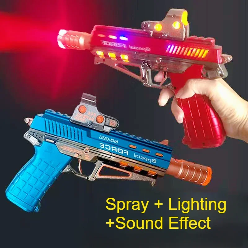 Elektryczny pistolet Gatling z podświetleniem, unikalna zabawka z funkcją natrysku, pistolet z dźwiękiem i światłami LED, pistolet do walki dla dzieci, prezent.