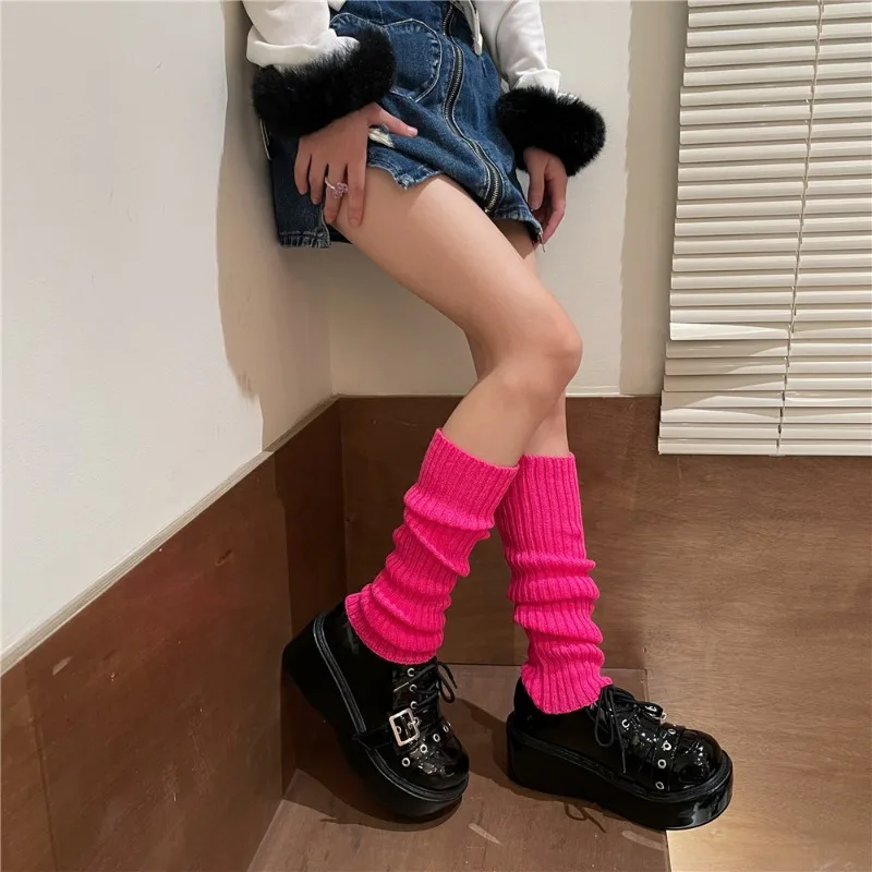 40cm Knitted Leg Warmers Women Sweet Jk Lolita Gothic Striped Harajuku Style Y2k Candy Color Arm Ankle Warm Slouchy Leg Covers