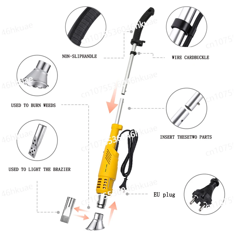 To 650°C Grass Removal Tools Flame Weed Electric Thermal Weeder 2000W Weed Burner Electric Lawnmower Hot Air Weed Killer Up