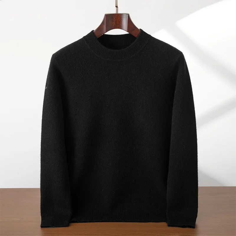 Softcash novo masculino o-pescoço camada de ar pulôver grosso 100% cashmere gola alta camisola de alta qualidade clássico macio quente malhas topos