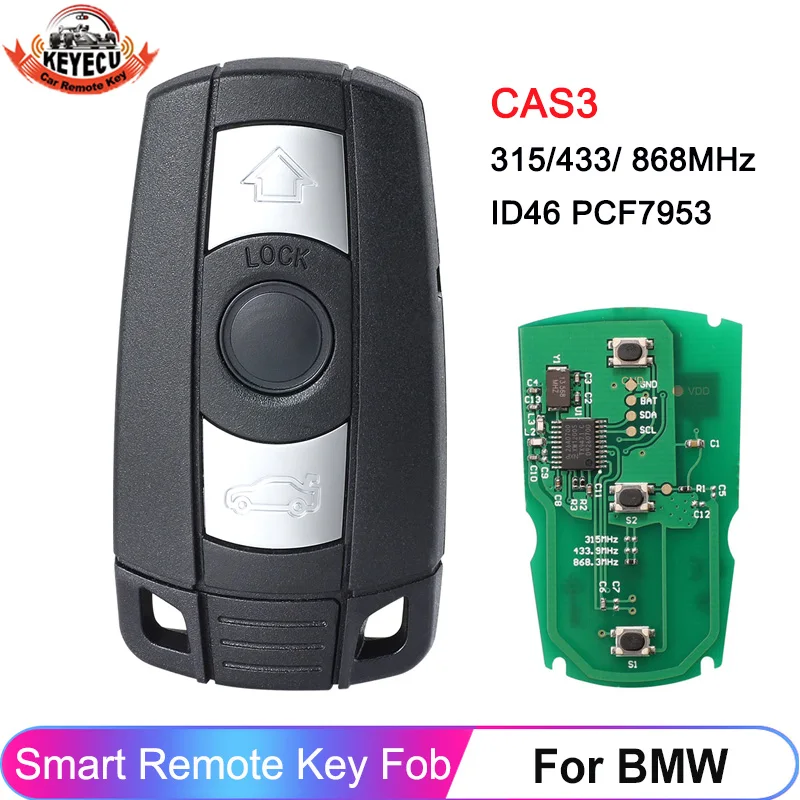 KEYECU 3 Buttons CAS3 CAS3+ 315/433/868MHz 315LP For BMW E60 E70 E90 1/3/5/7 Series X5 X6 Z4 Remote Key Transmitter Chip PCF7953