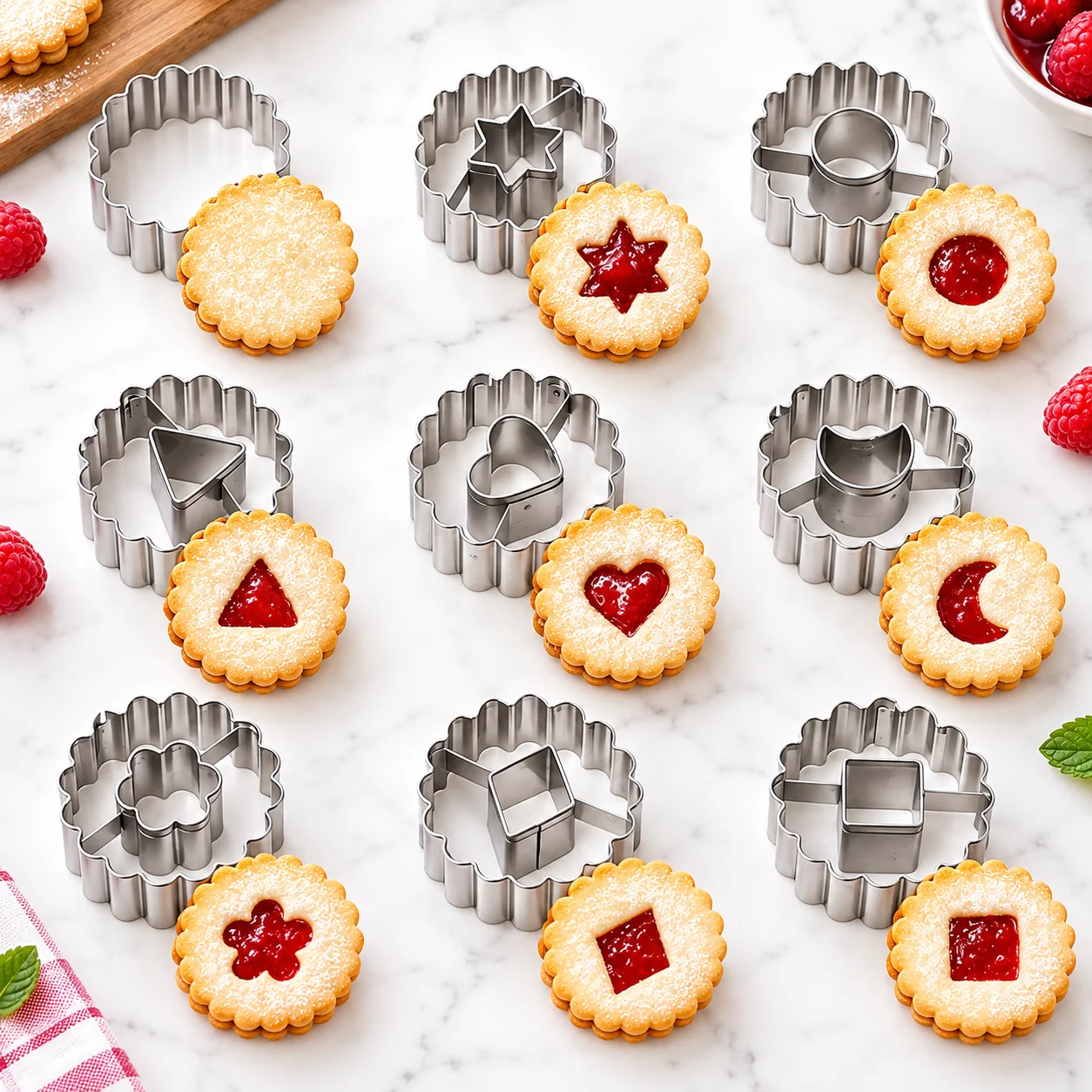 9-teiliges Marmeladen-Keksausstecher-Set, lebensmittelecht, wiederverwendbar, leicht zu reinigen, Mond-, Stern-, Herz- und Blumenformen für Kekse, Fondant, Gebäck, DIY-Backen zu Hause