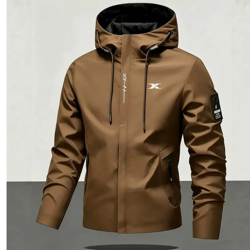 Leichte, wasserdichte Kapuzenjacke für Herren, bedruckt, urbaner Windbreaker, geeignet zum Radfahren, Wandern und für Freizeitaktivitäten bei Regen, mit Taschen. – Detail 12