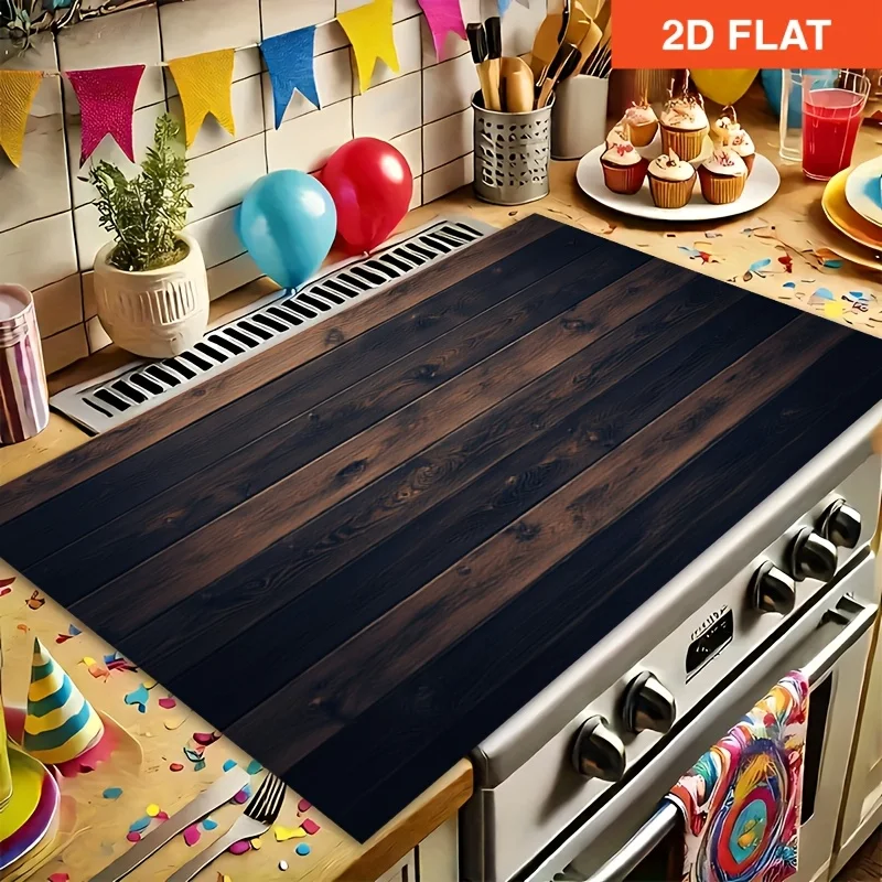 Vintage Dark Wooden Plank Texture Art Stove Cover Mat, Anti‑Scratch Cooktop Pad, Decor for Household Kitchen Electric Stovetop