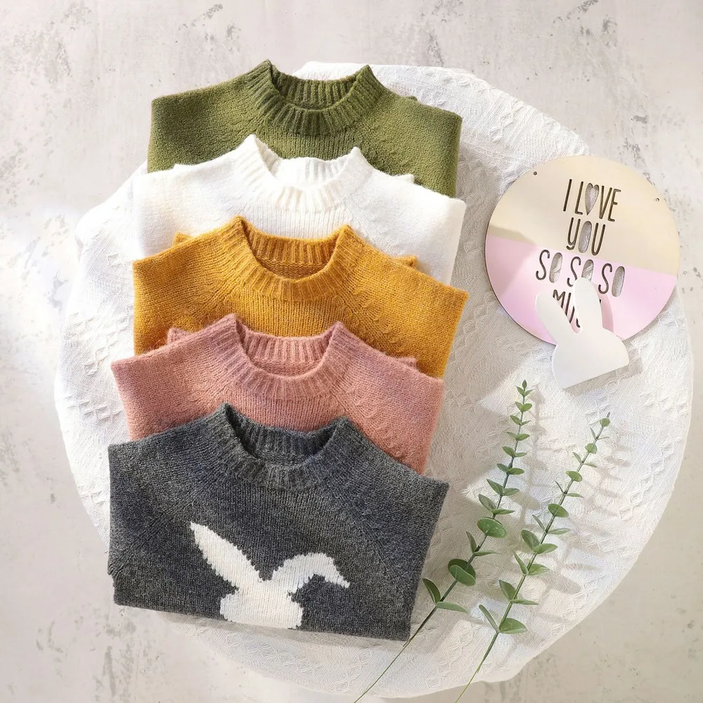 Winter Newborn Boys Girls Pullover Sweater Children Cartoon Rabbit Infant Kids Sweatersuit Warm Casual Knitwear Toddler Clothes