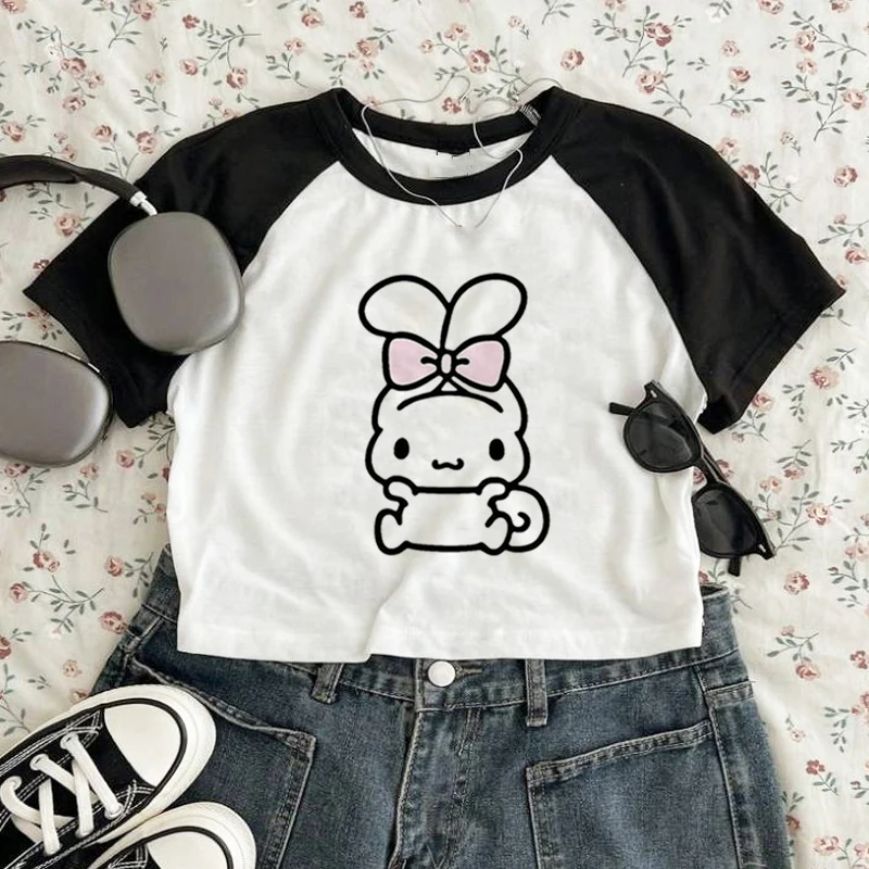 Crop T-Shirts Kawaii Melody Japan Manga Women Y2k Clothing Streetwear Fashion Harajuku Short Sleeve Summer Tees Casual Navel Top