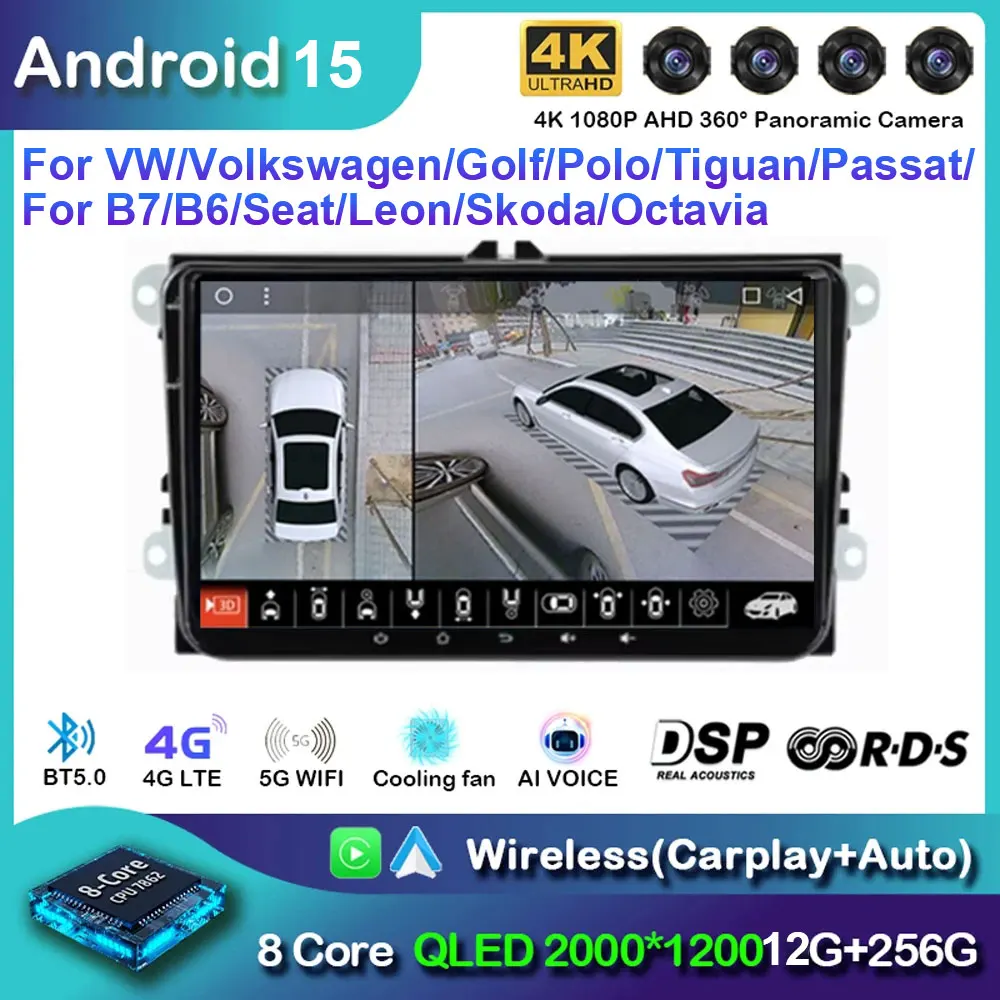 Android 15  Wireless Carplay Car Stereo GPS NAVI WIFI RDS FM BT EQ for VW Golf 5 6 Passat Polo Touran Tiguan Caddy EOS