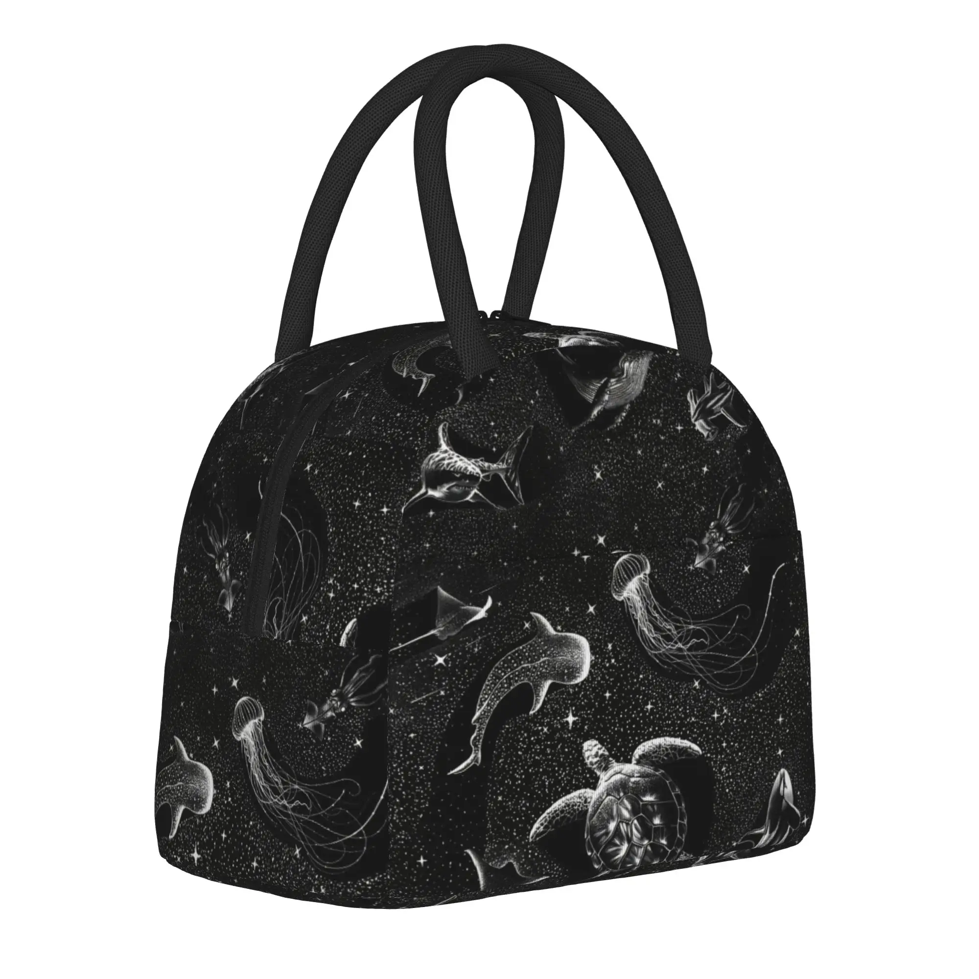 Ocean Insulated Lunch Bags Cooler Bag Reusable,Meal Container Starry Whale Sharks Portable Tote Lunch Box Food Storage Bag