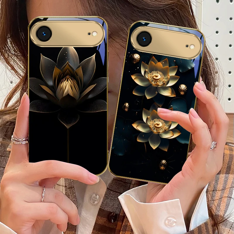 

Gorgeous golden flowers For IPhone 17Pro Max 16 17 Pro 15 Pro 14 13 Plus 12 Mini 11Pro Max XR 16E 17Air Golden glass phone case