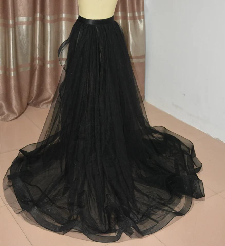 black 3 layer tulle skirt, Bridal Gowns Detachable train Tulle skirt removable Skirt custom size wedding skirt overskirt