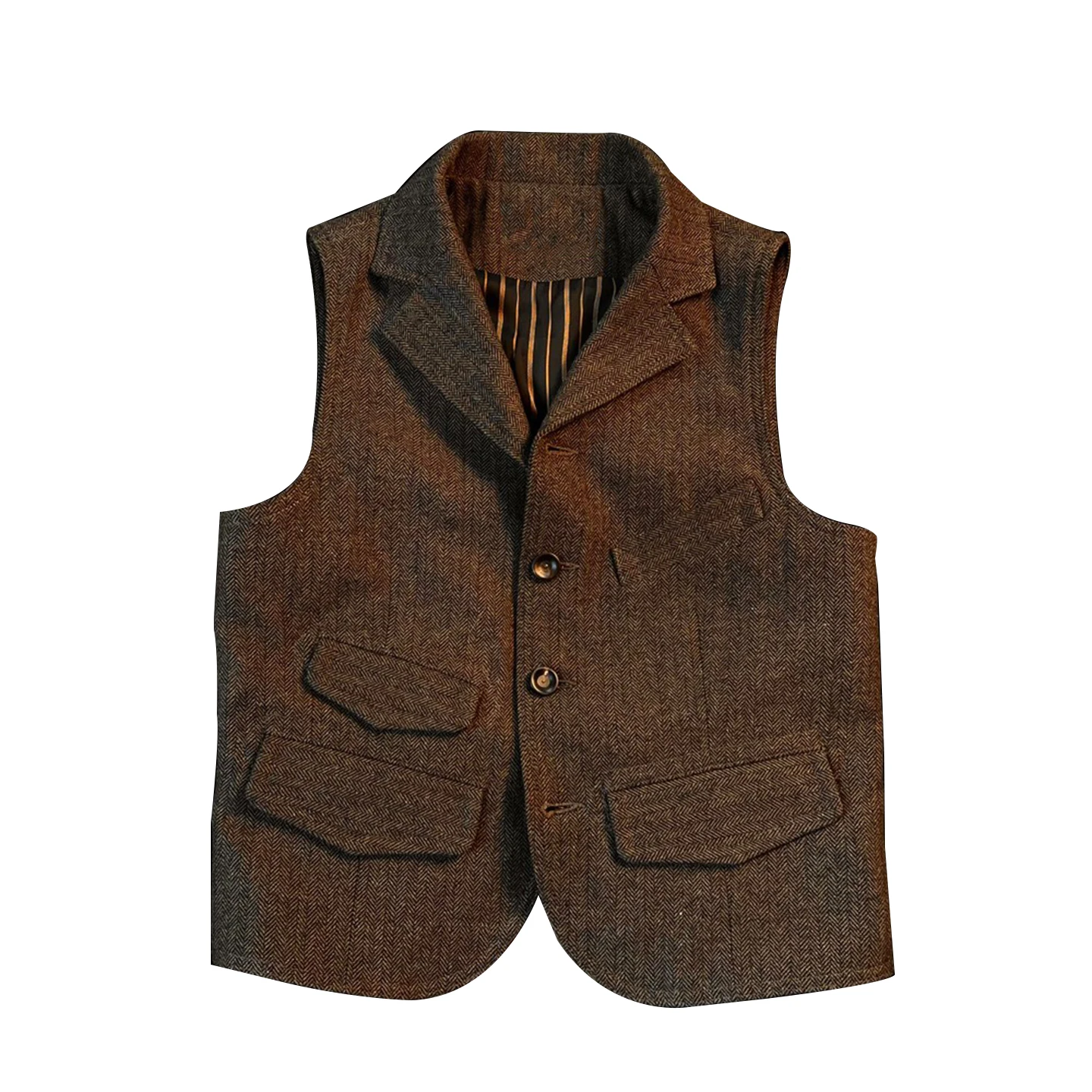 クラシックなヘリンボーンウールベスト（メンズ）、ヴィンテージスリムフィットベスト、ワークベスト、スリムフィットベスト、カーキミックスアンドマッチ