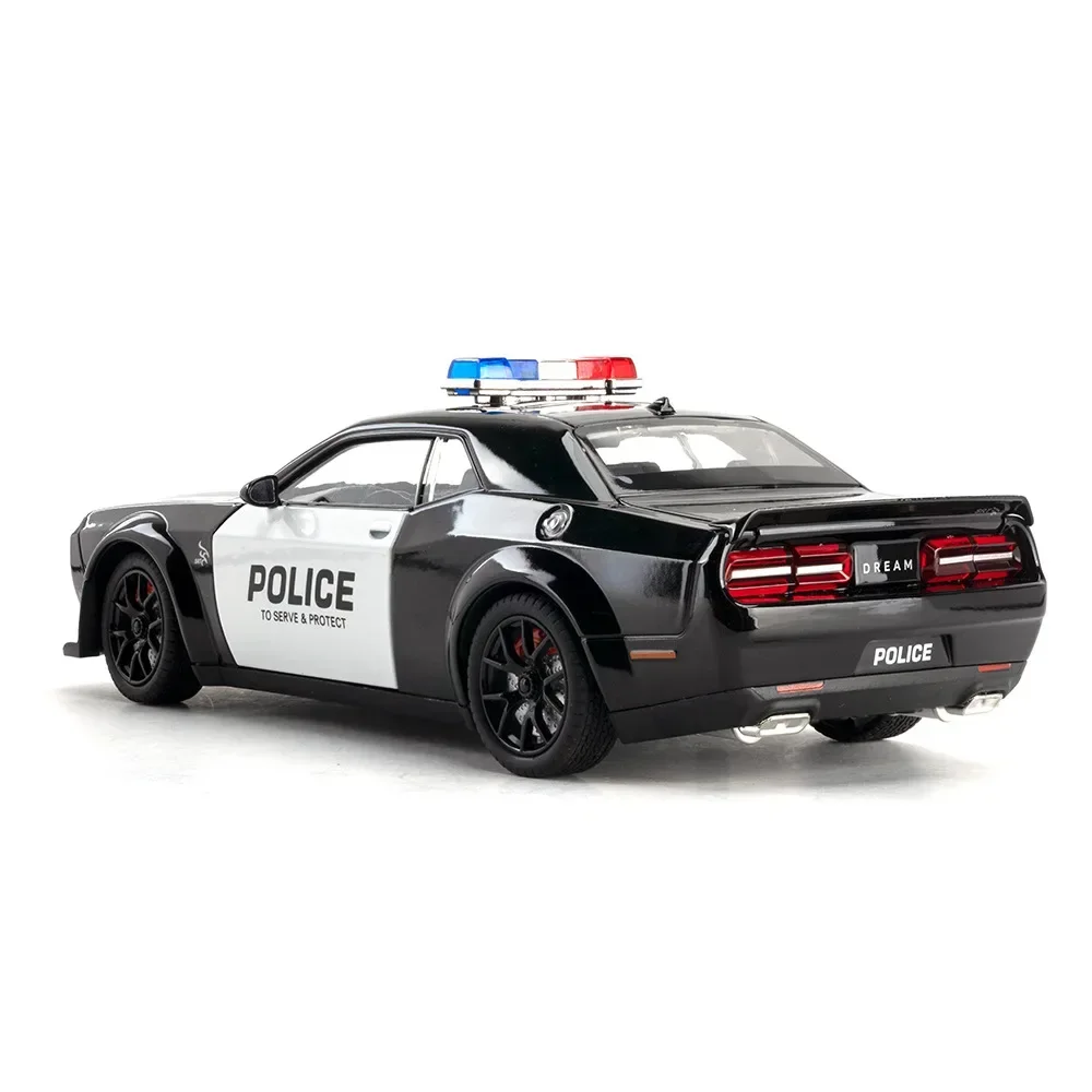 1:24 Dodge Challenger SRT Hellcat carro de polícia Liga Modelo de carro Coleção Miniatura Voiture Diecast Veículos de brinquedo Menino