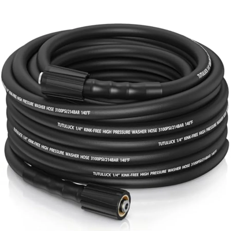

Super Flexible Kink Resistant Prevent leakage Pressure Washer Hose 50 FTBlack 1/4" M22 threads 3100 PSI High Pressure Washer fo