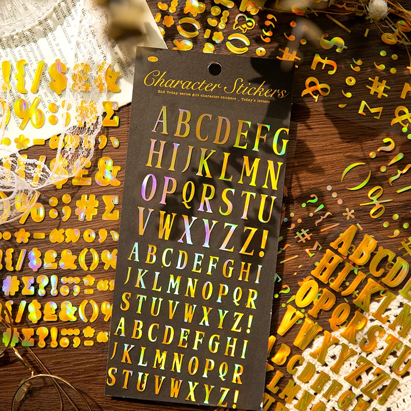 Yoofun Bronzing Numbers English Letters Punctuation Mark Stickers Creative Scrapbooking Journal Decor Labels Stationery