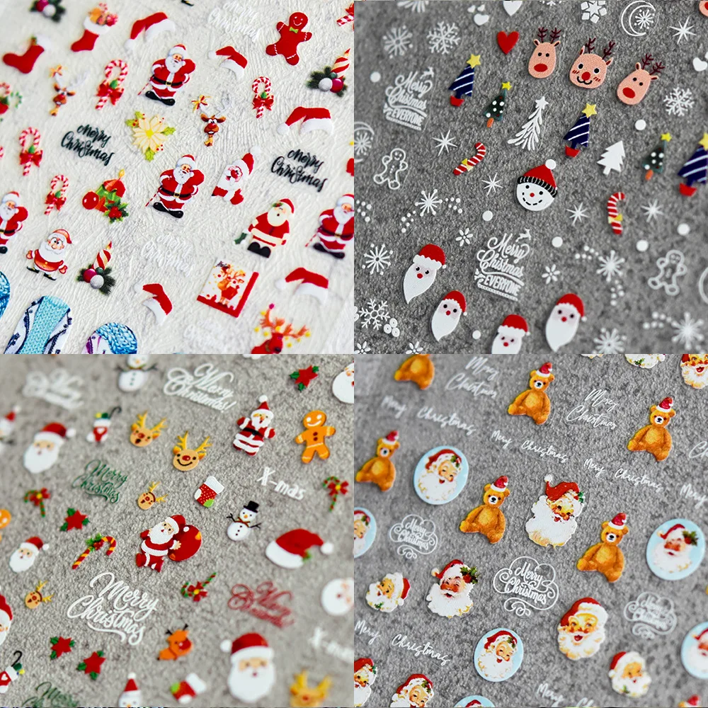 Nail Art Stickers Thin Flexible Christmas Santa Cute Trendy Self Adhesive Film Decals Red White Lightweight Manicure Decor