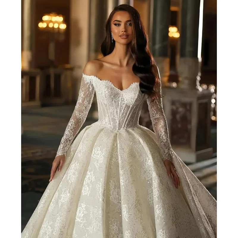 

Customzied sweet collar long-sleeved Ball Gown beaded elegant wedding dress vestidos de novia amanda novias amanda novias offici