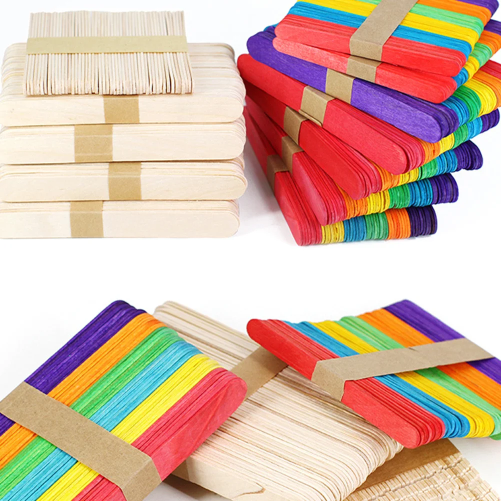 

50pcs Diy Wooden Colored Smooth Non-Waxed Popsicle For Kids School Party Camp Activities Wood Craft Sticks Colored Wood Craft