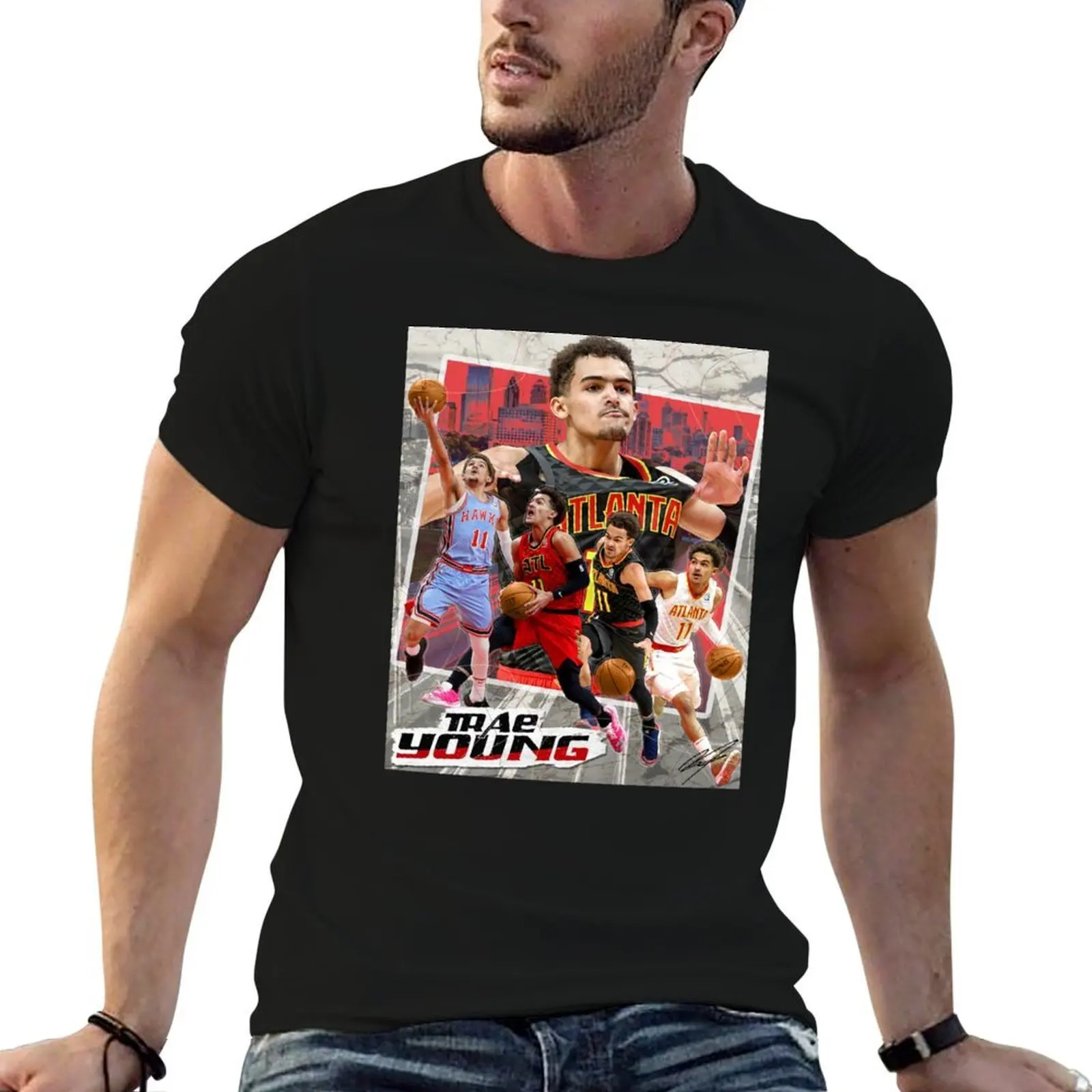 تي شيرت Trae Young تي شيرت رجالي من القطن الثقيل تي شيرت للرجال