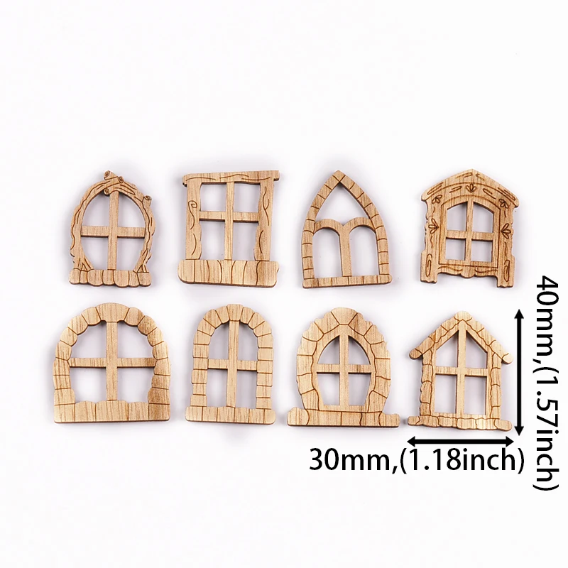 10pcs 4x3cm Mix Wooden Door Window Shape Crafts For DIY Handmade Creation Style Home Decoration Accessory cp4207