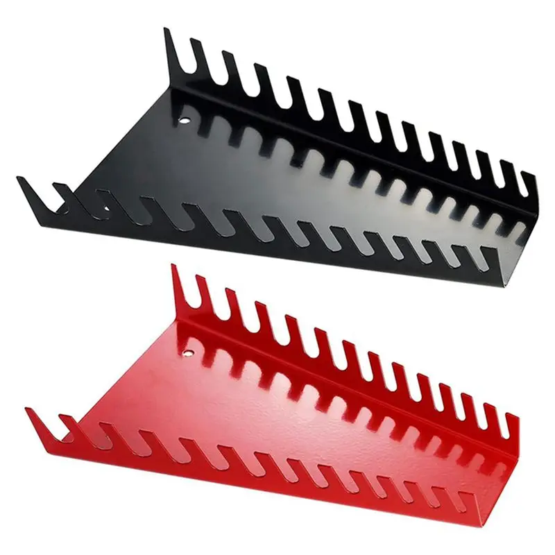 A98E-4 Pack Metal Wrench Organizer- Premium Wrench Holder Tray, Wall-Mounted Storage Solutions For Wrench 2 Red & 2Black