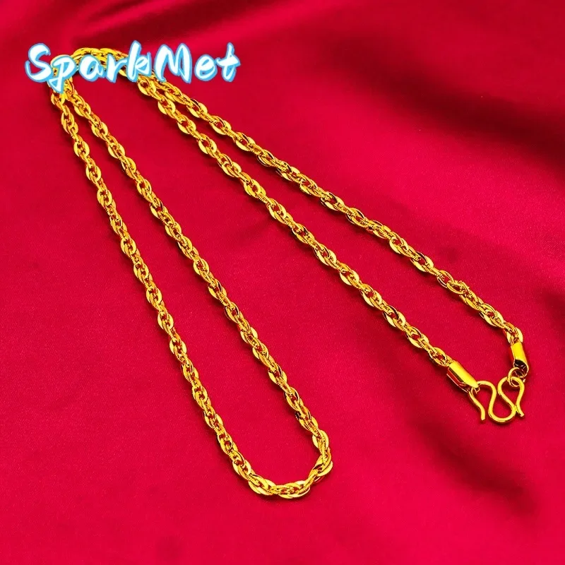 

Sparkmet Luxurious 9999 24K genuine gold women's flat chain gold necklace, simple and elegant, exclusive gold jewelry necklace,